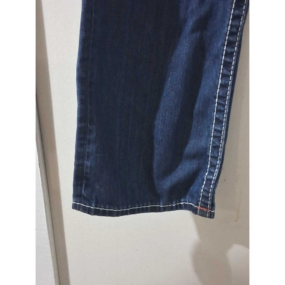 True Religion Section Straight Mens Jeans Size 31 Distressed Patchwork BlueDenim